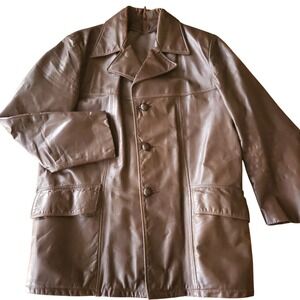 Vintage 80s 90s R. Sherman Men's Brown Genuine Leather Long Coat Size L